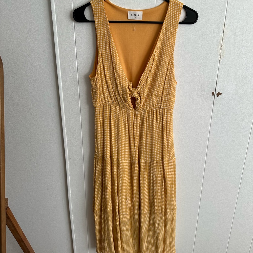 Everly Yellow Gingham Midi Dress